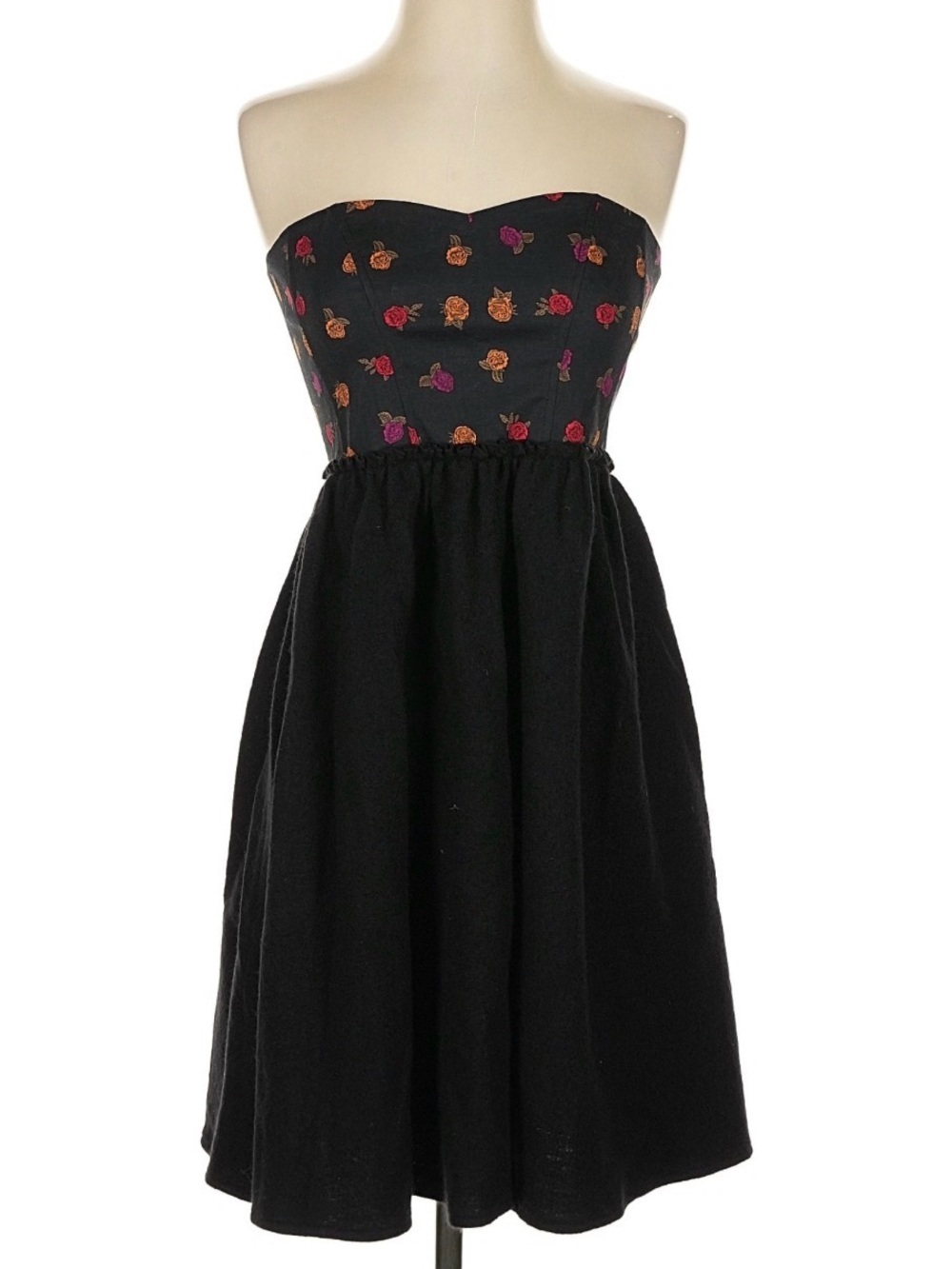 NWT corset dress with Multicolor Rose print bodice and wool skirt